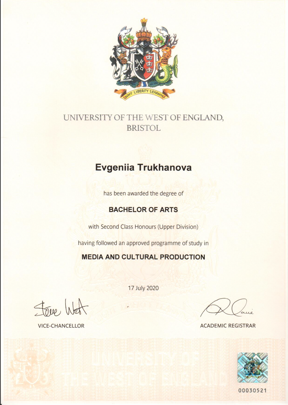 BA (Hons) UWE Bristol