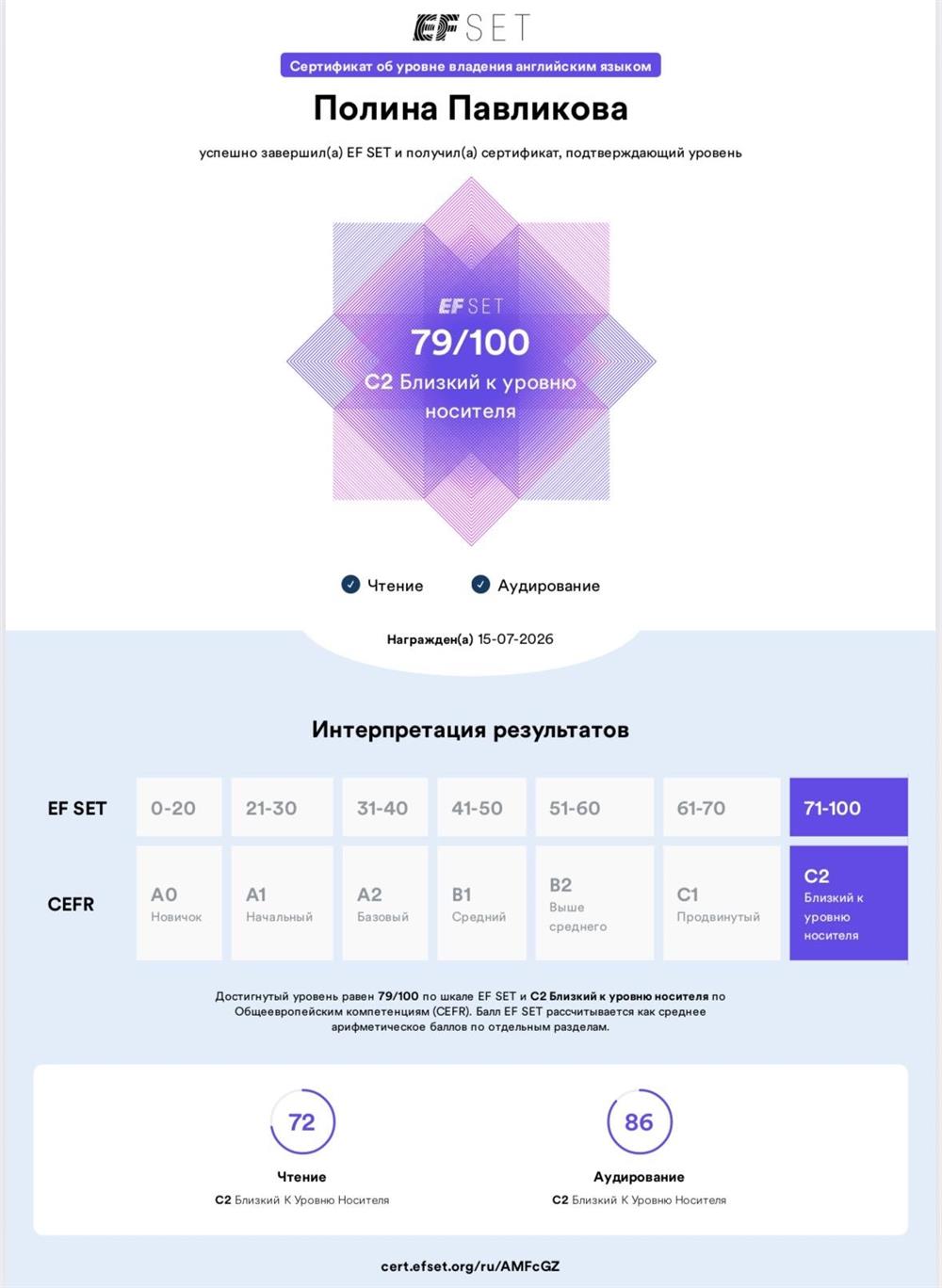 Сертификат об уровне языка 
