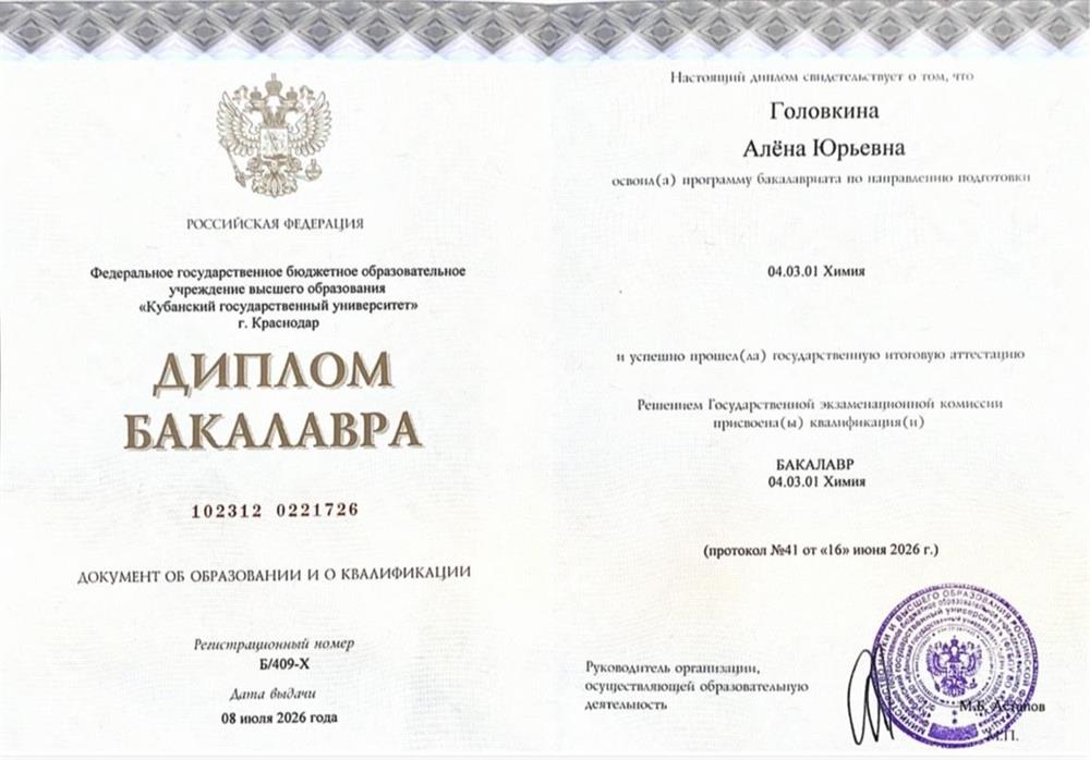 Диплом бакалавра 04.03.01 Химия 
