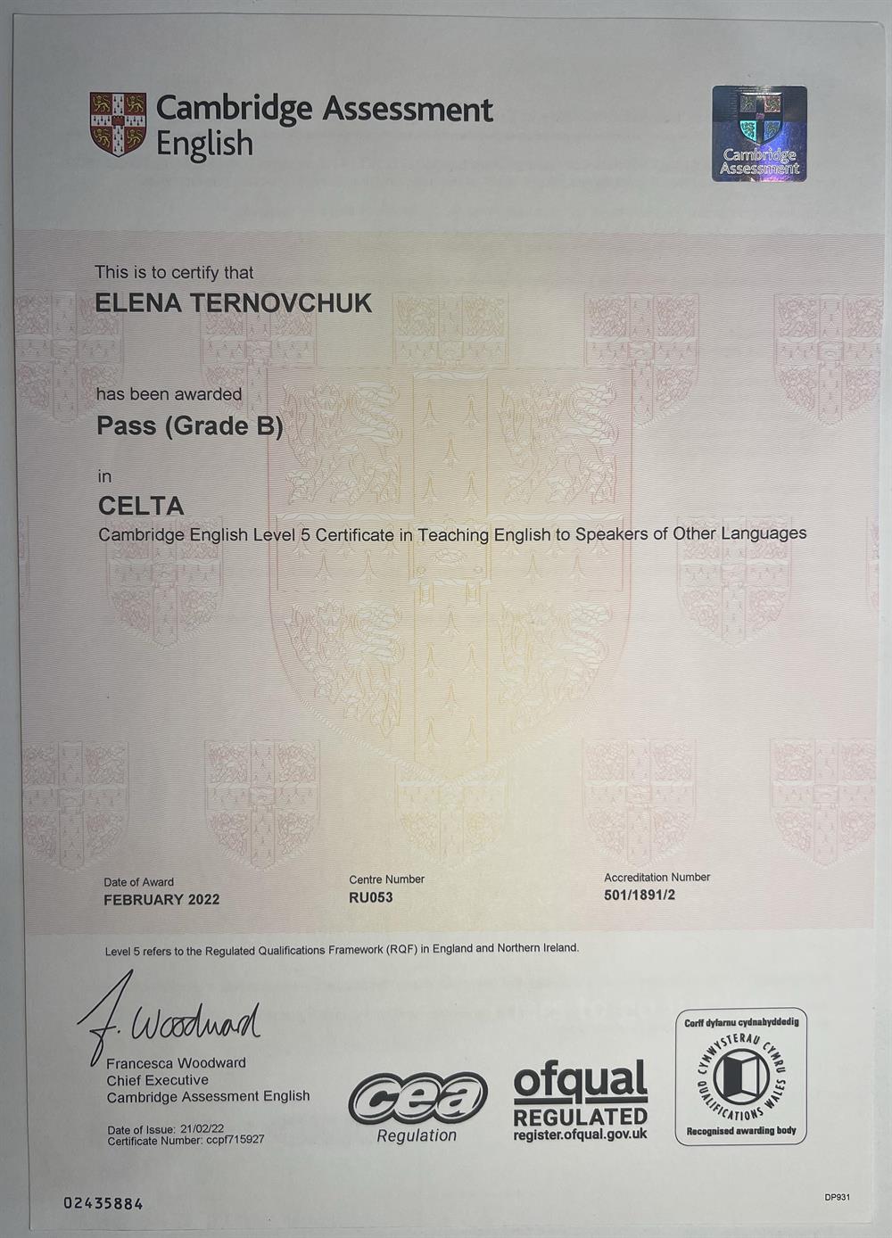 CELTA - международный сертификат университета Cambridge, дающий право преподавать английский язык как иностранный взрослым по всему миру.