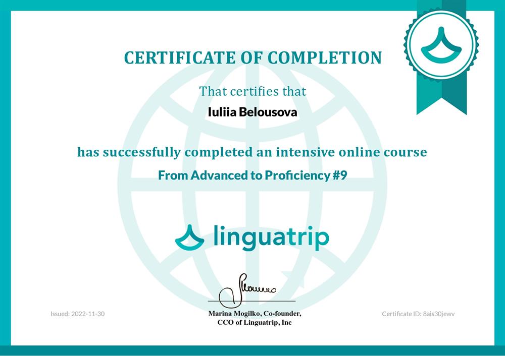 LinguaTrip certificate