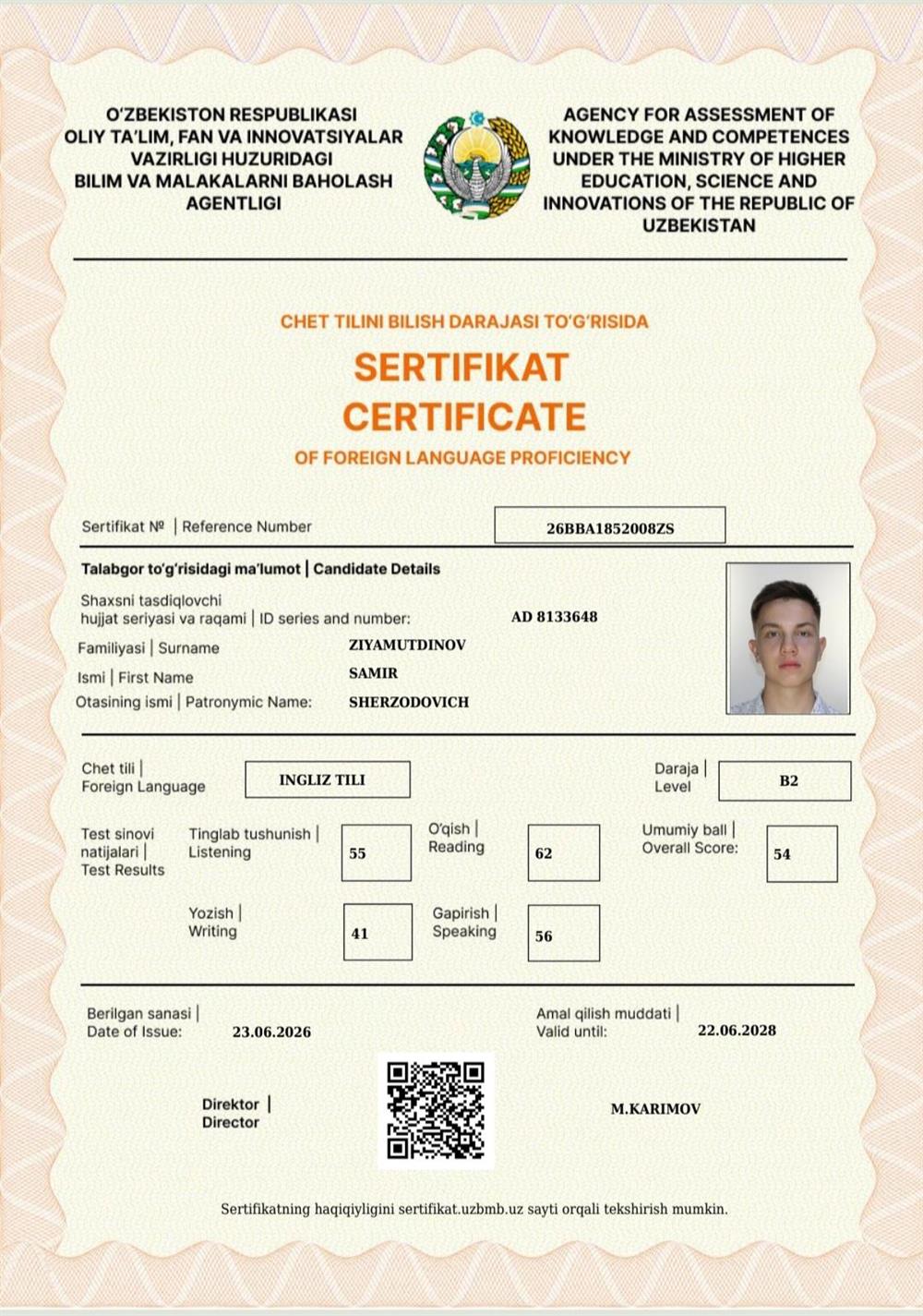 CEFR certificate: Level-Upper Intermidiate B2