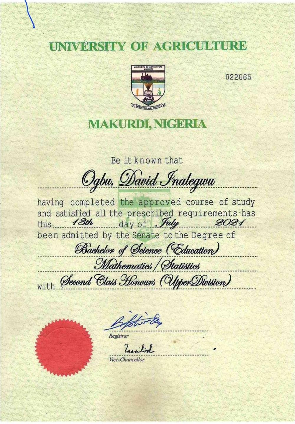 My bachelor's degree in Mathematics Education
