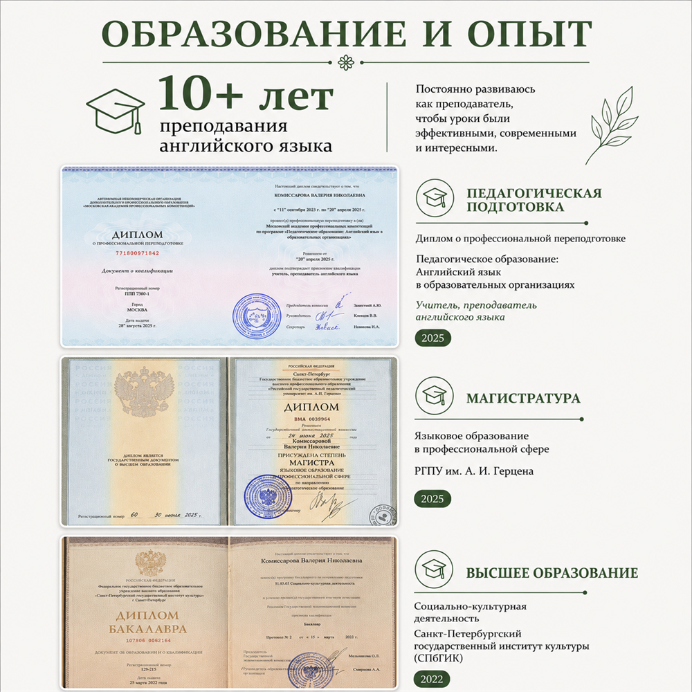 Образование и опыт