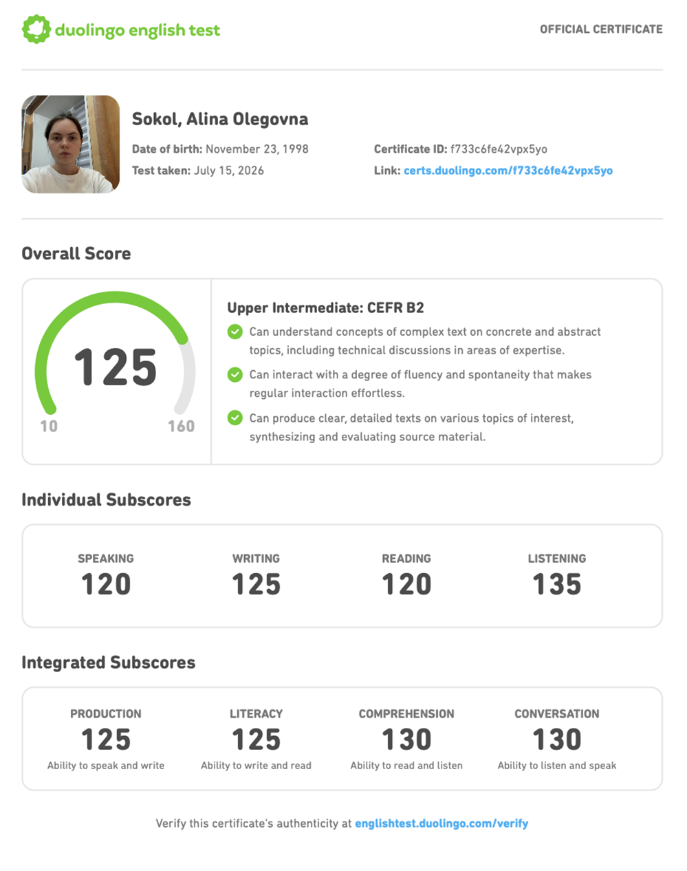 Duolingo English Test, B2