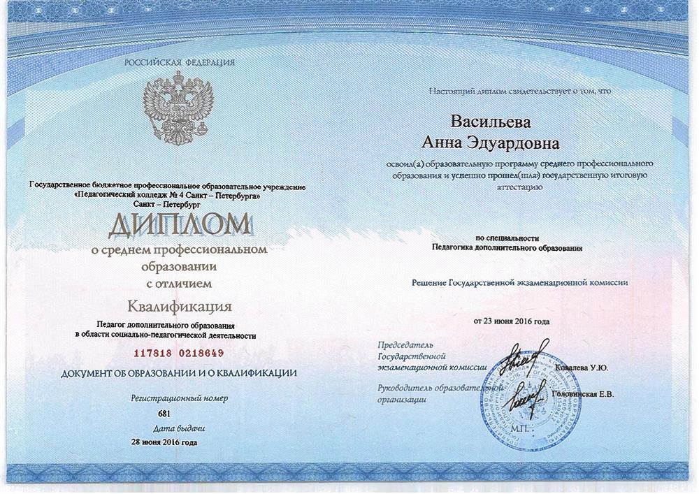 Диплом о среднем специальном образовании (СПО)