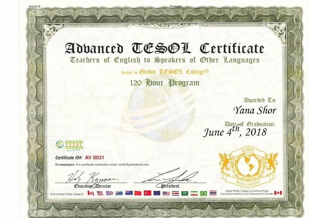 Foundation TESOL Certificate, Global of English to Speakers of other languages