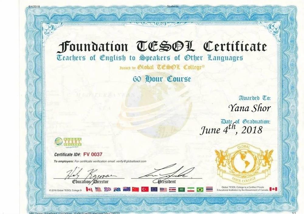 Foundation TESOL Certificate, Global of English to Speakers of other languages
