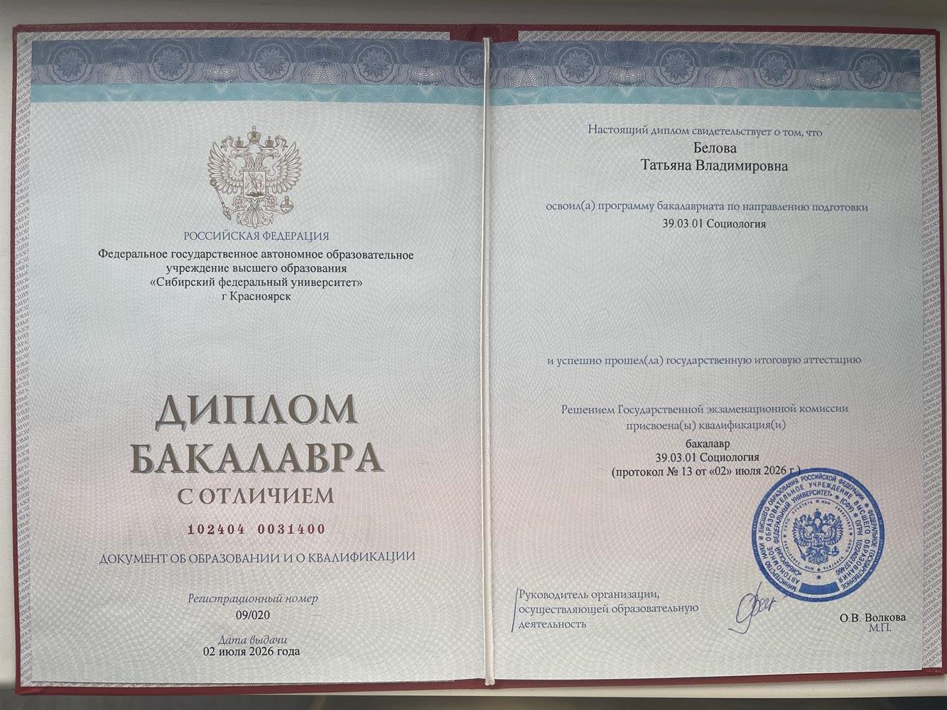 Диплом бакалавра с отличием