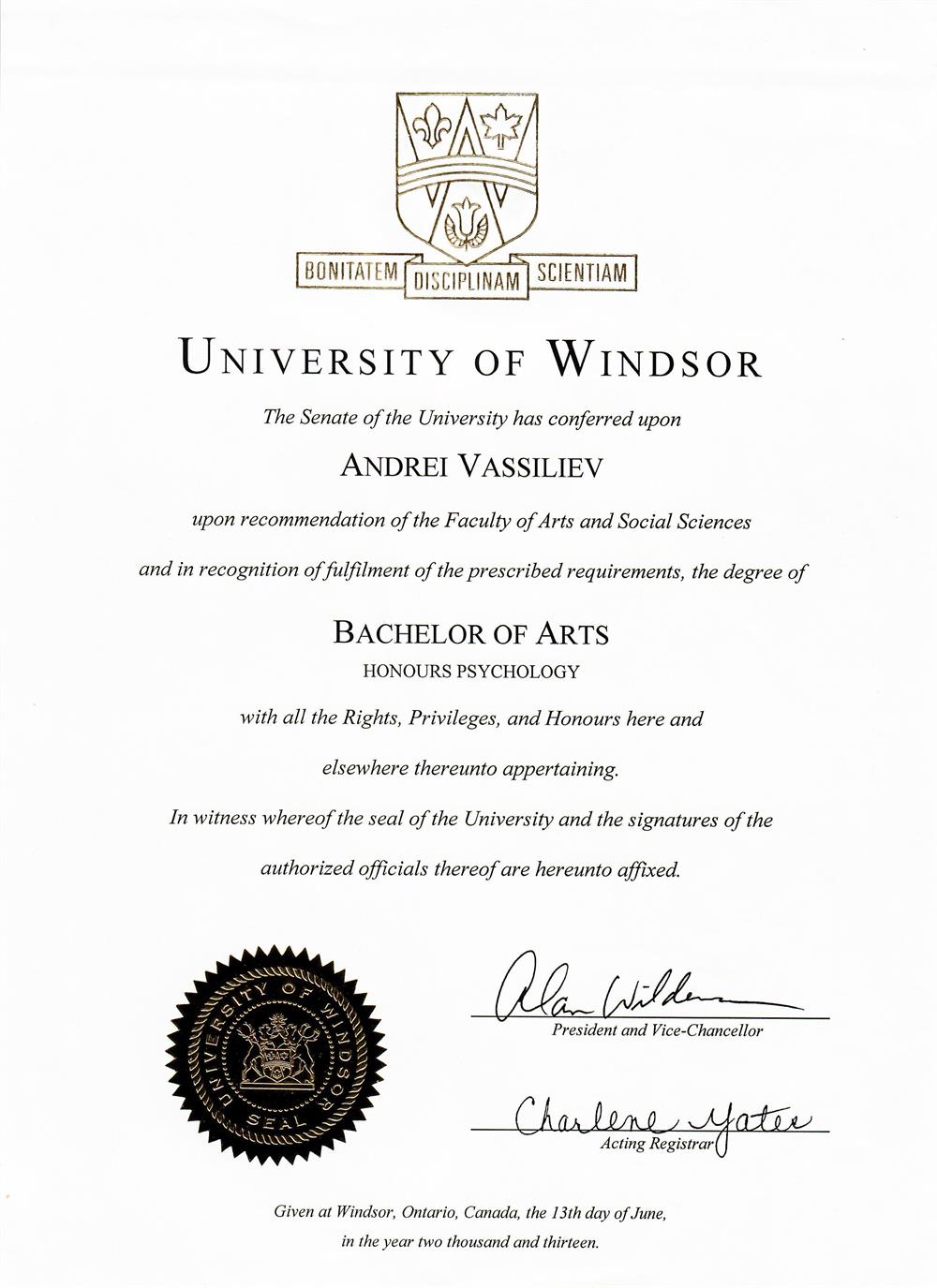 University of Windsor Diploma in Psychology