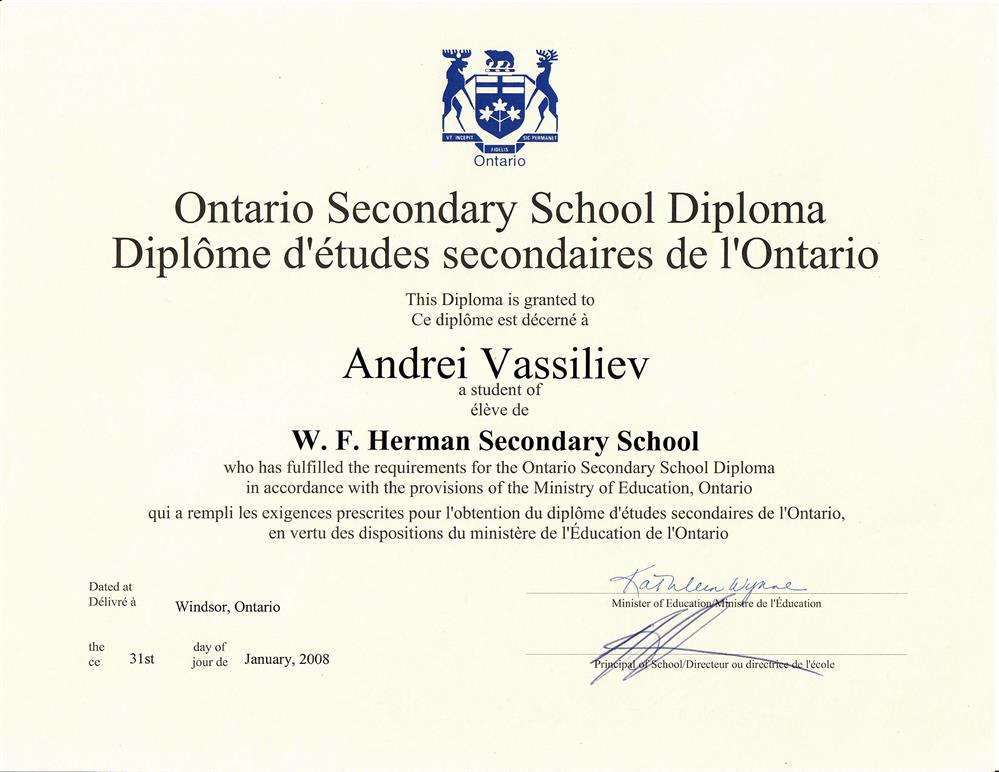 Secondary School Diploma - WF Herman