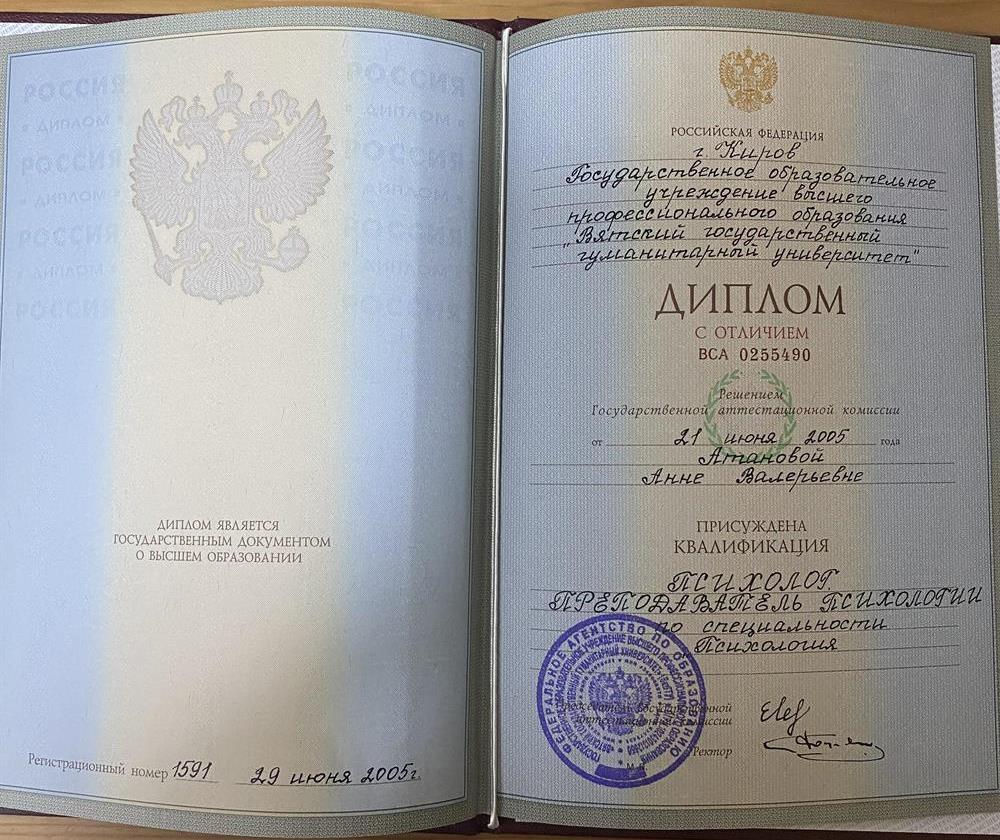 Диплом о высшем образовании по психологии