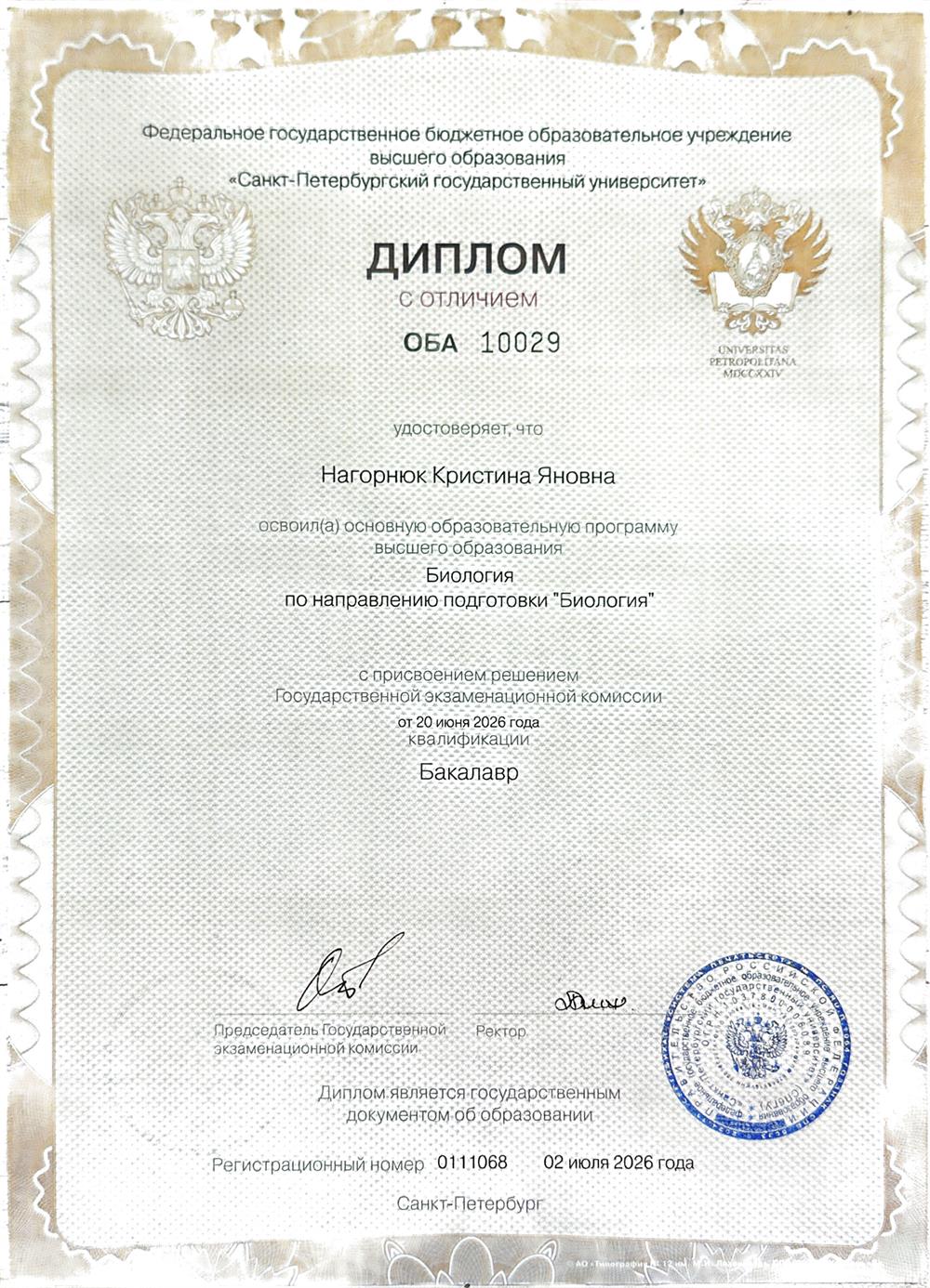 Диплом о высшем образовании