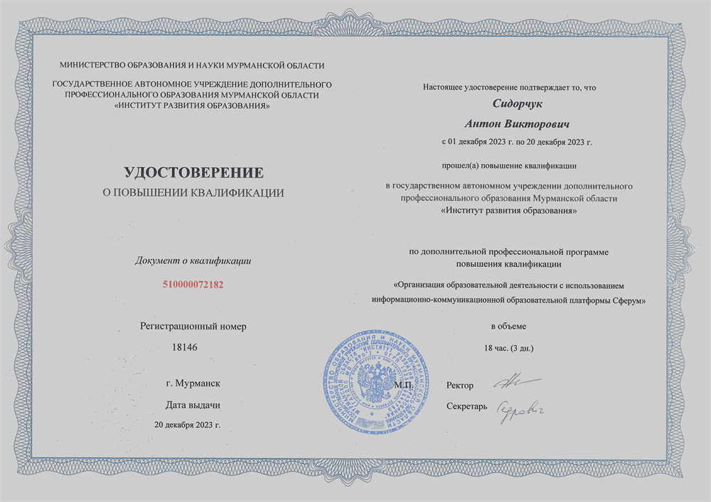 Организация образовательной деятельности с использованием информационно-коммуникационной образовательной платформы Сферум