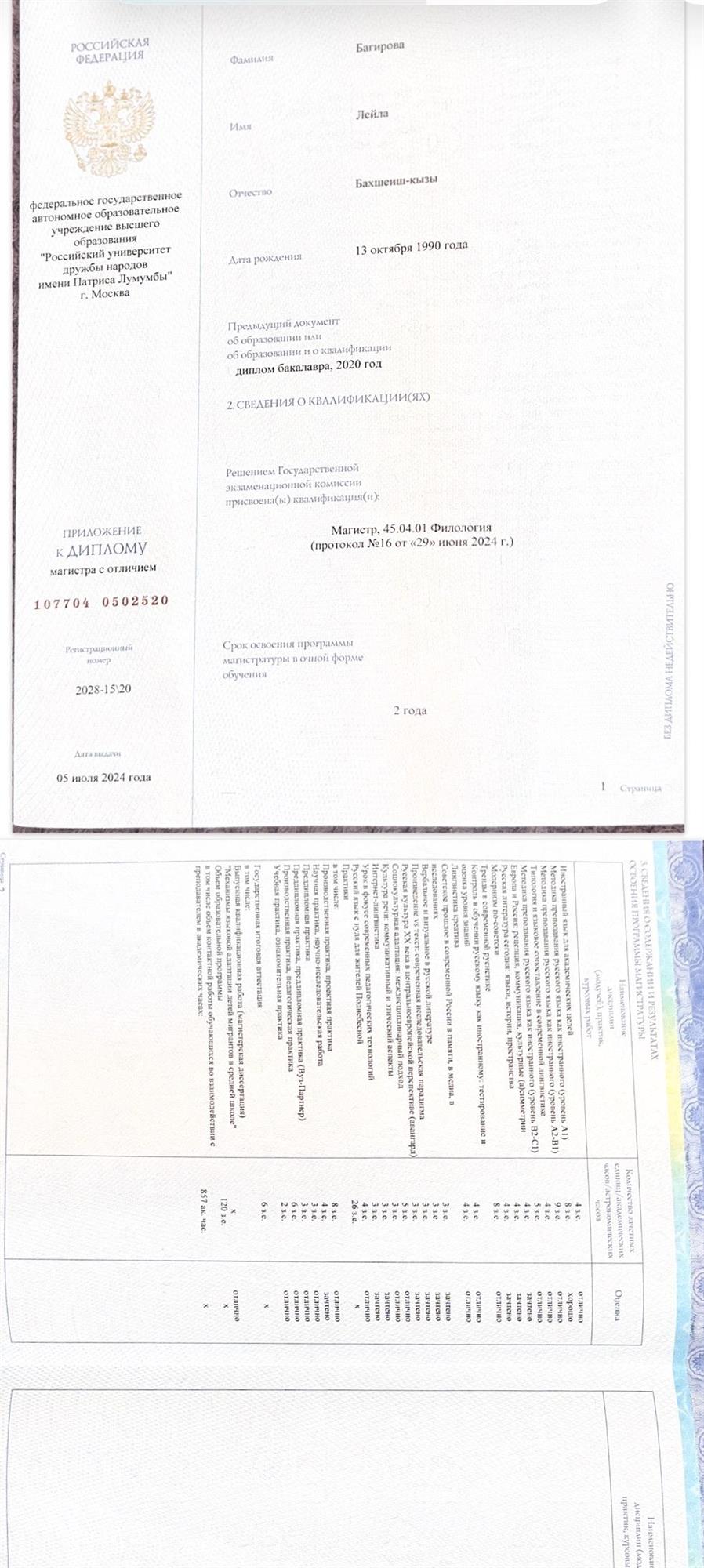 Диплом магистра РУДН 2024