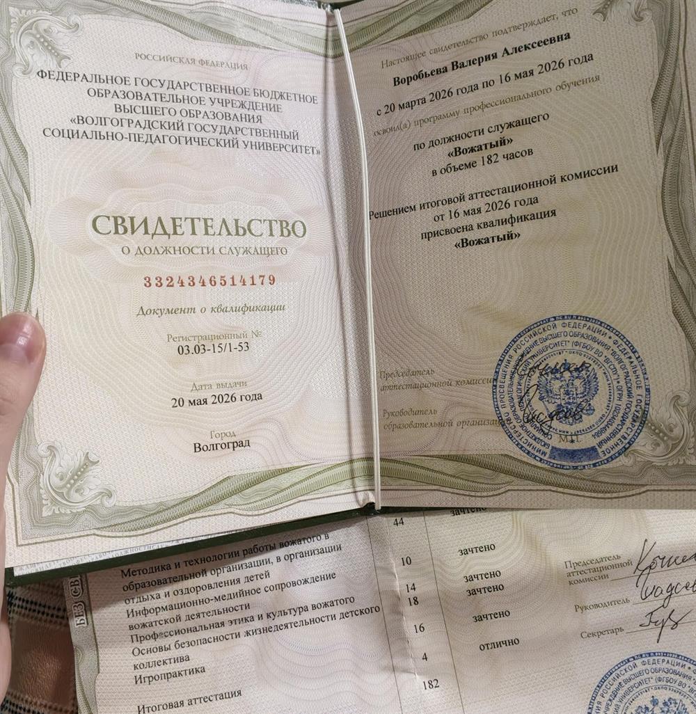 Квалификация по должности «Вожатый»