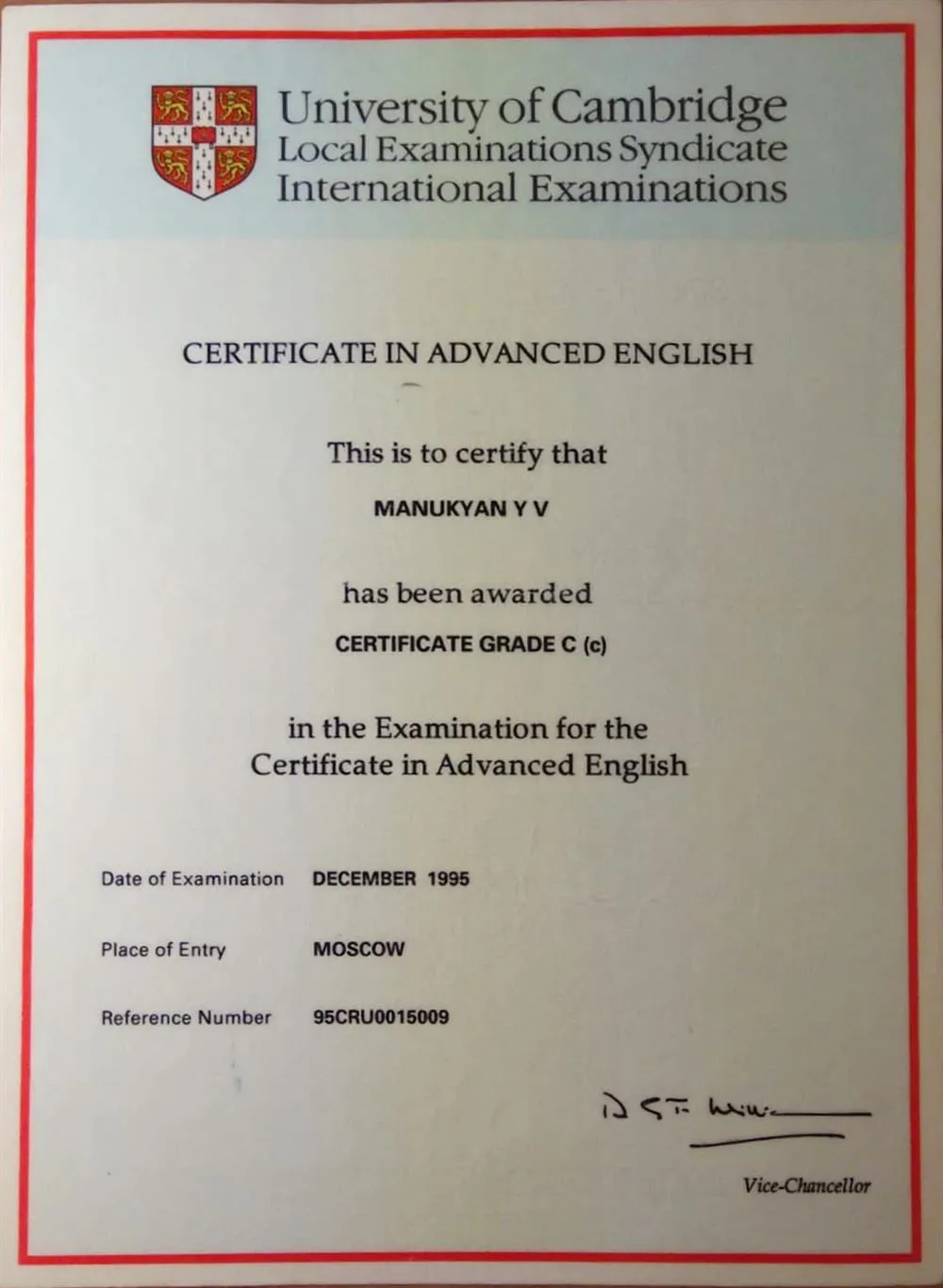 Certificate in Advanced English University of Cambridge