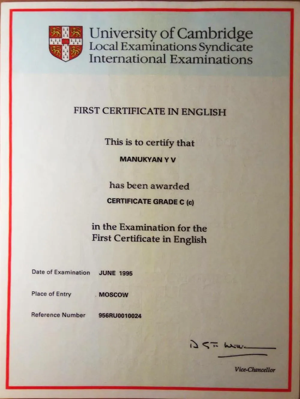 First Certificate in English University of Cambridge