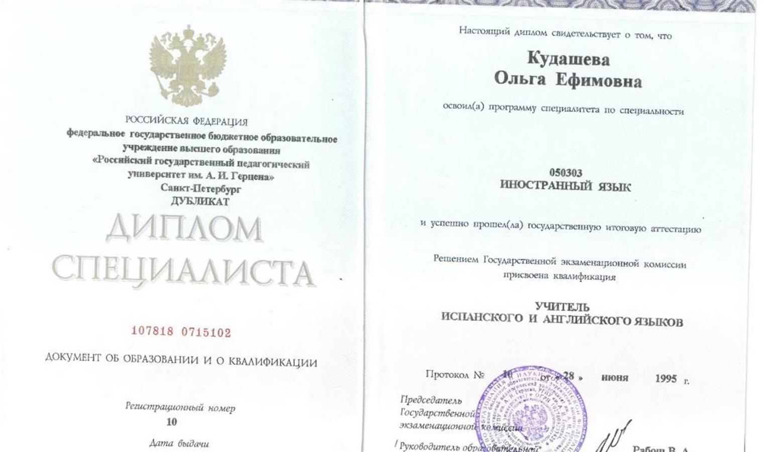 Диплом о высшем профессиональном образовании