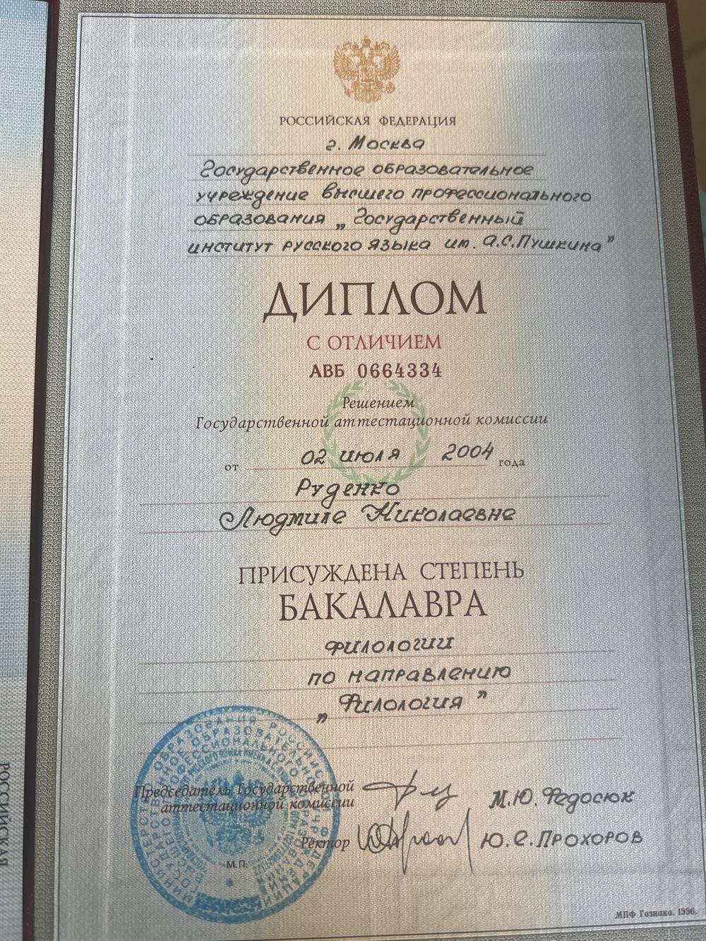 степень бакалавра, диплом с отличием