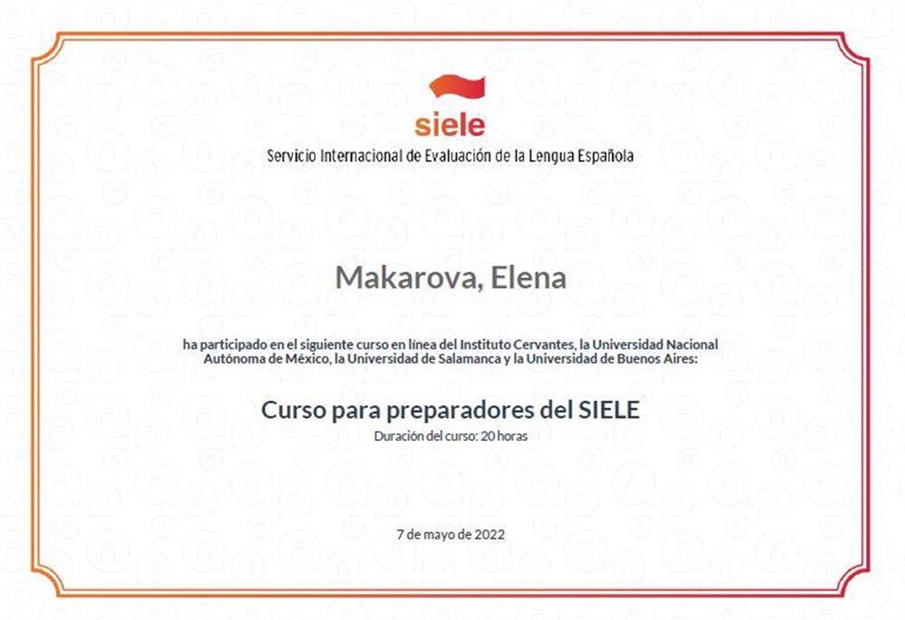 Удостоверение. Экзаменатор SIELE