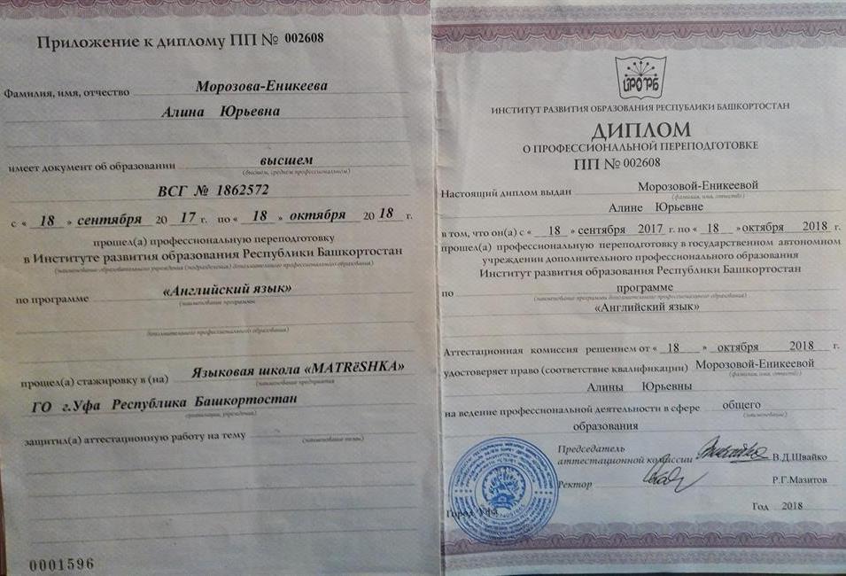 Диплом. Английский язык. Преподаватель. ИРО РБ