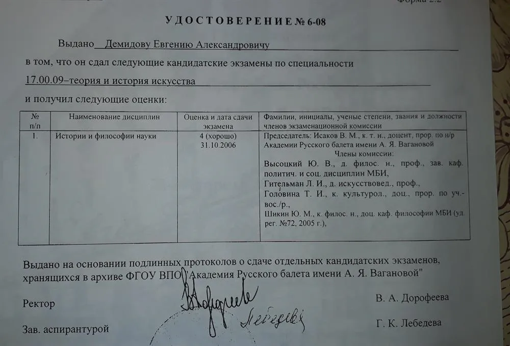 Удостверение о сдаче кандидатского экзамена