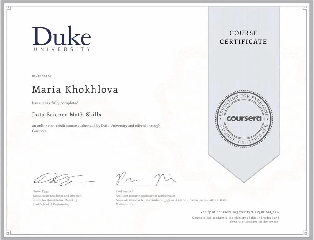 Сертификат Data Science Math Skills