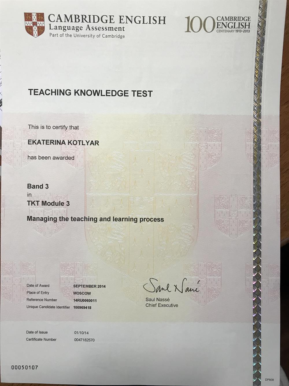 Cambridge Certificate: Teaching Knowledge Test Module 3 (TKT) 