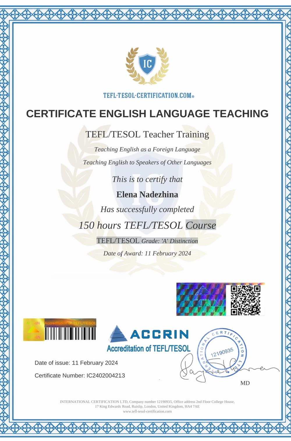 Certificate TEFL/TESOL