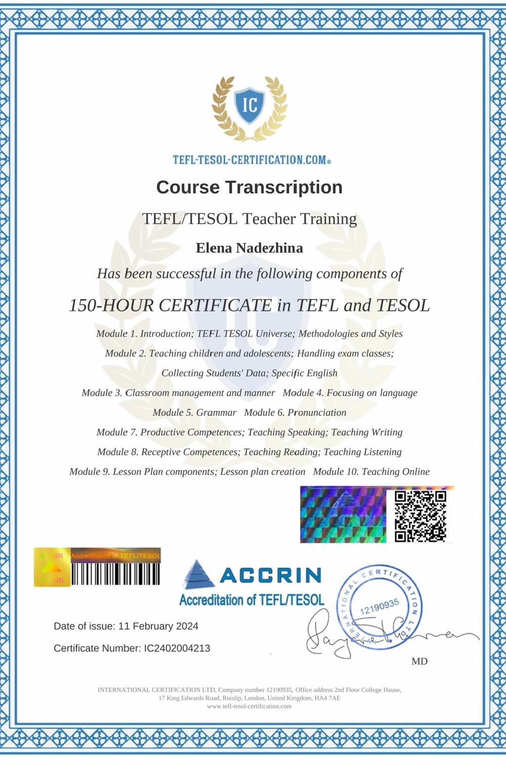 Certificate TEFL/TESOL