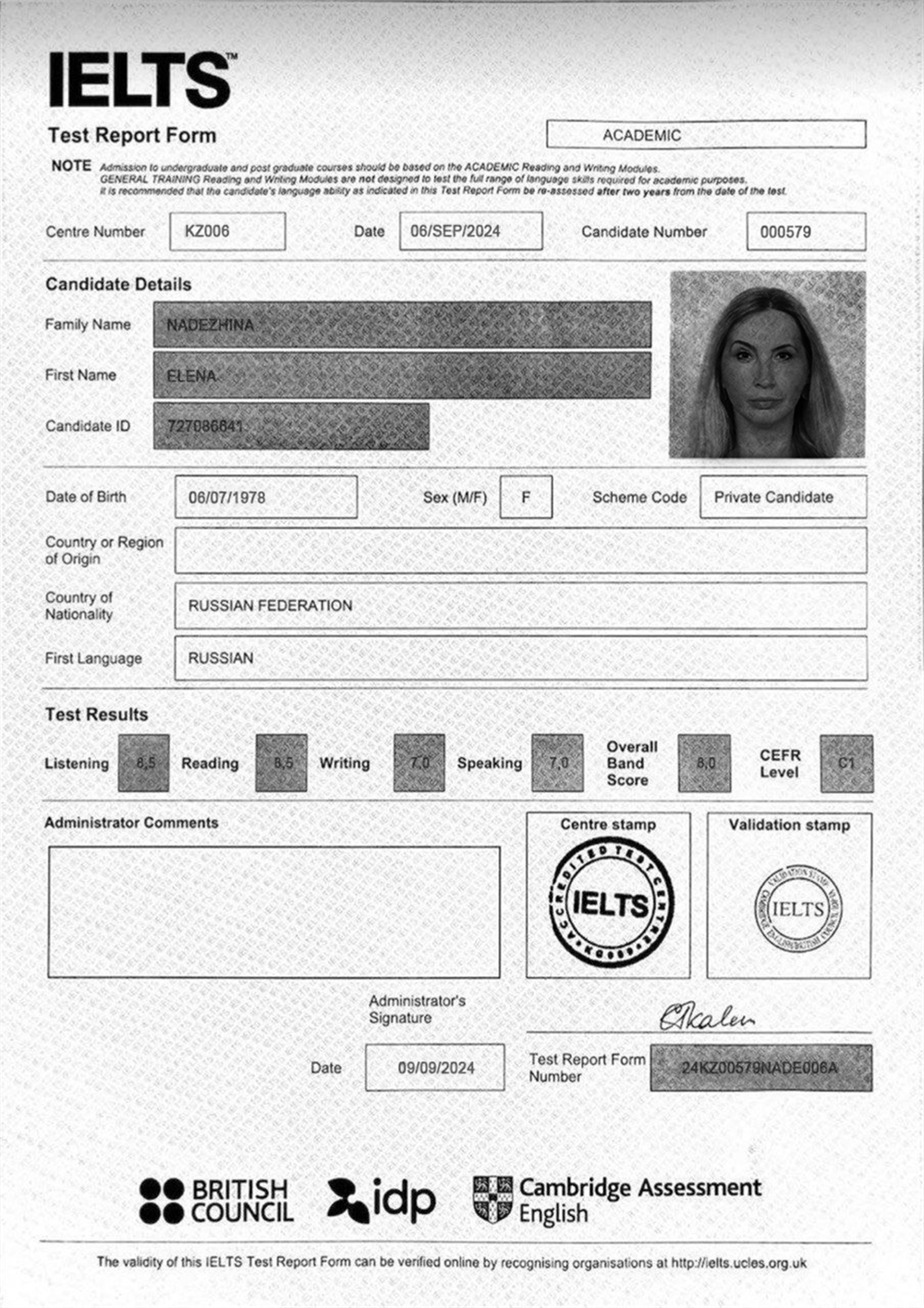 Сертификат IELTS/2024