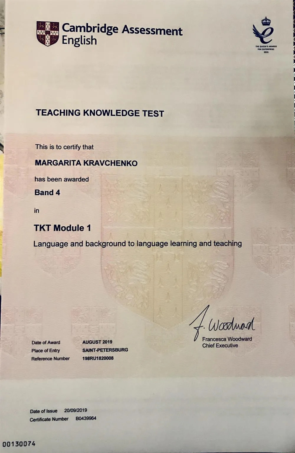 Сертификат Cambridge TKT Module 1