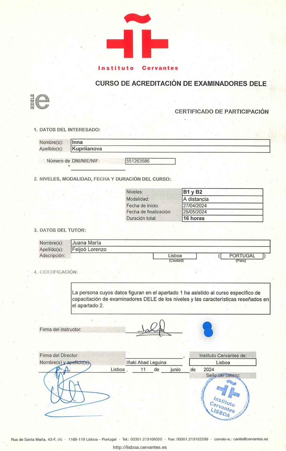 Acreditacion de examinadores DELE B1-B2 (2024)