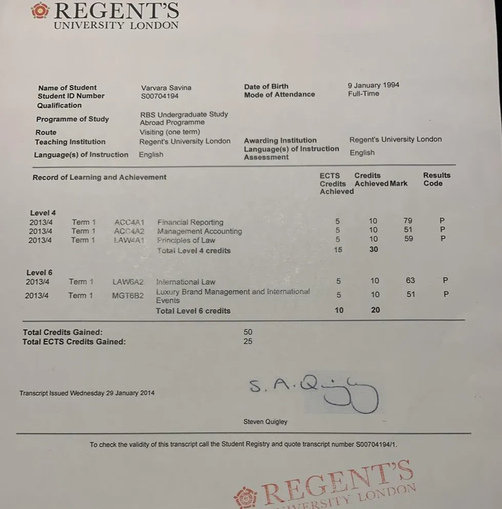Regent’s University Certificate