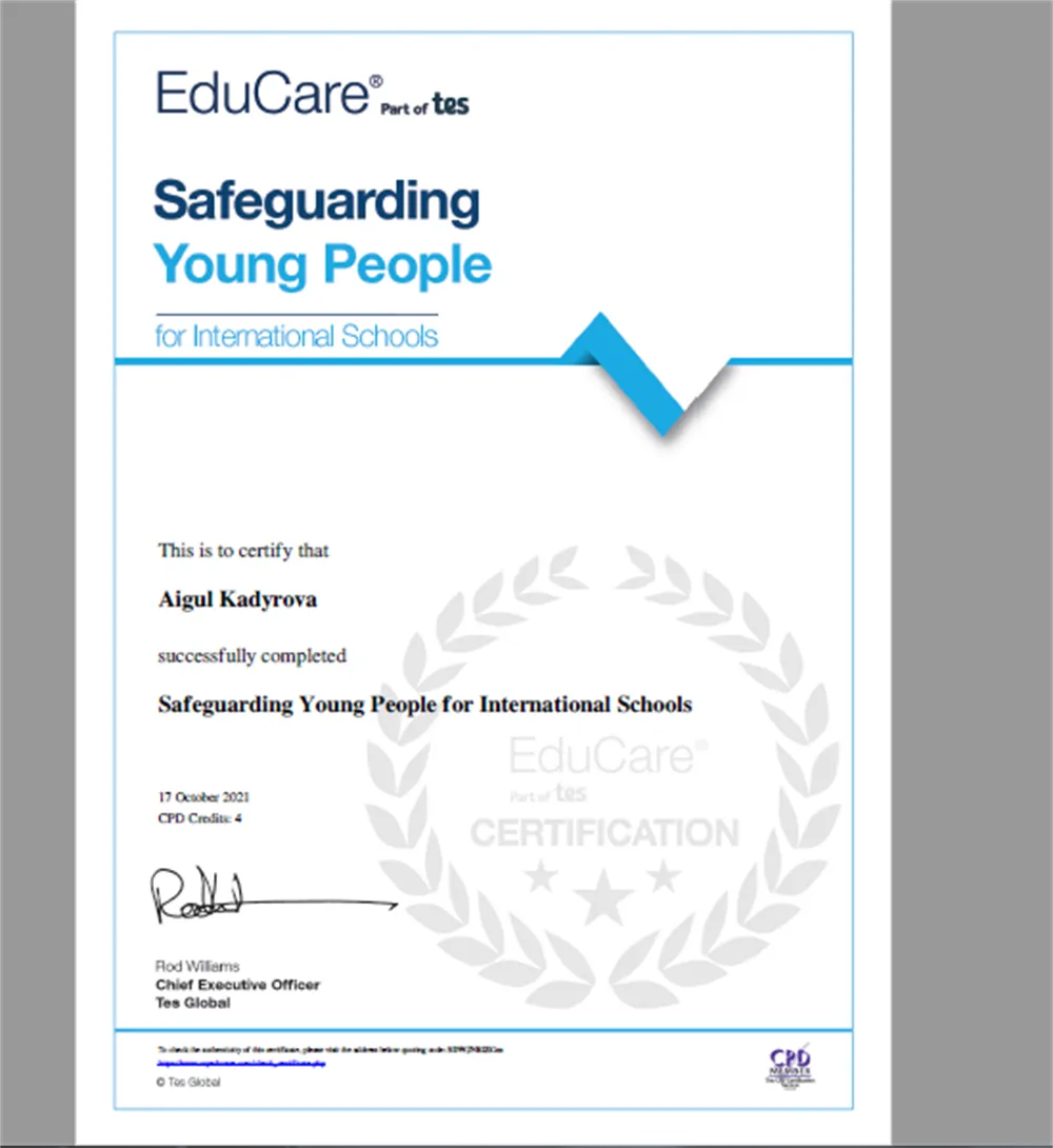 Safeguarding Young people for intenational schools