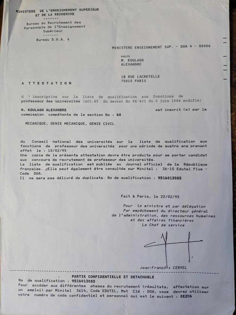 Сертификат профессора Франции (Механика)