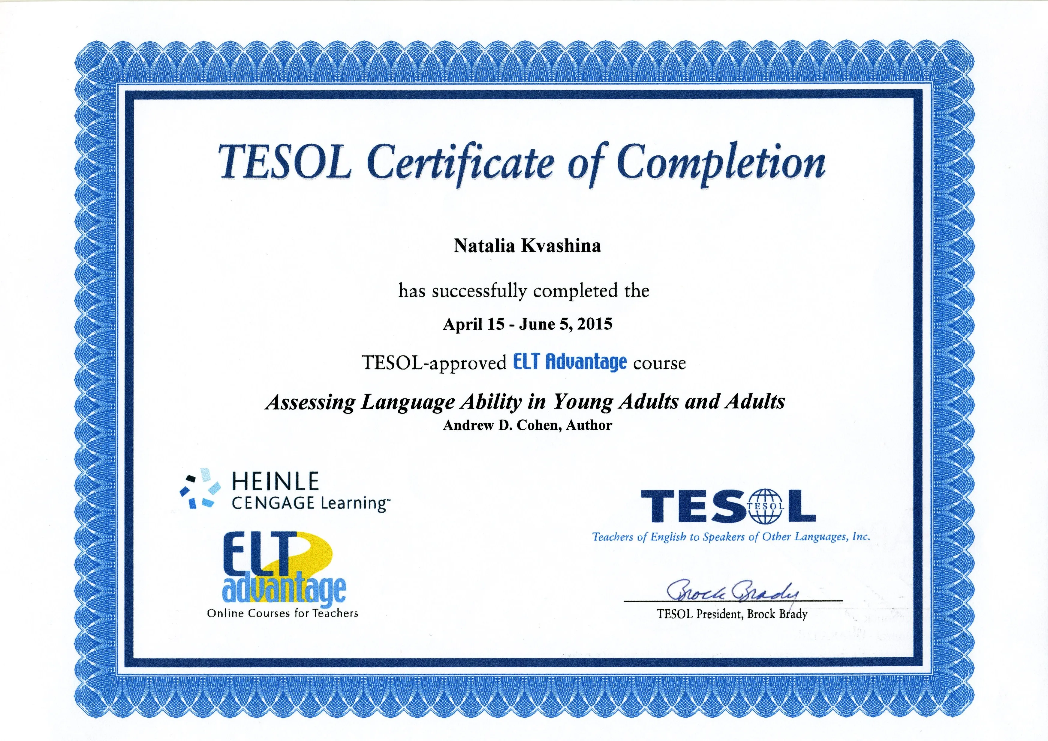 Tesol certificate