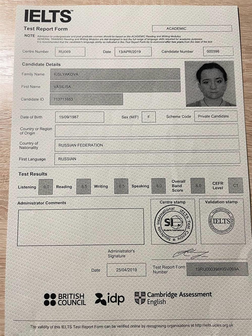 Сертификат IELTS, 2019