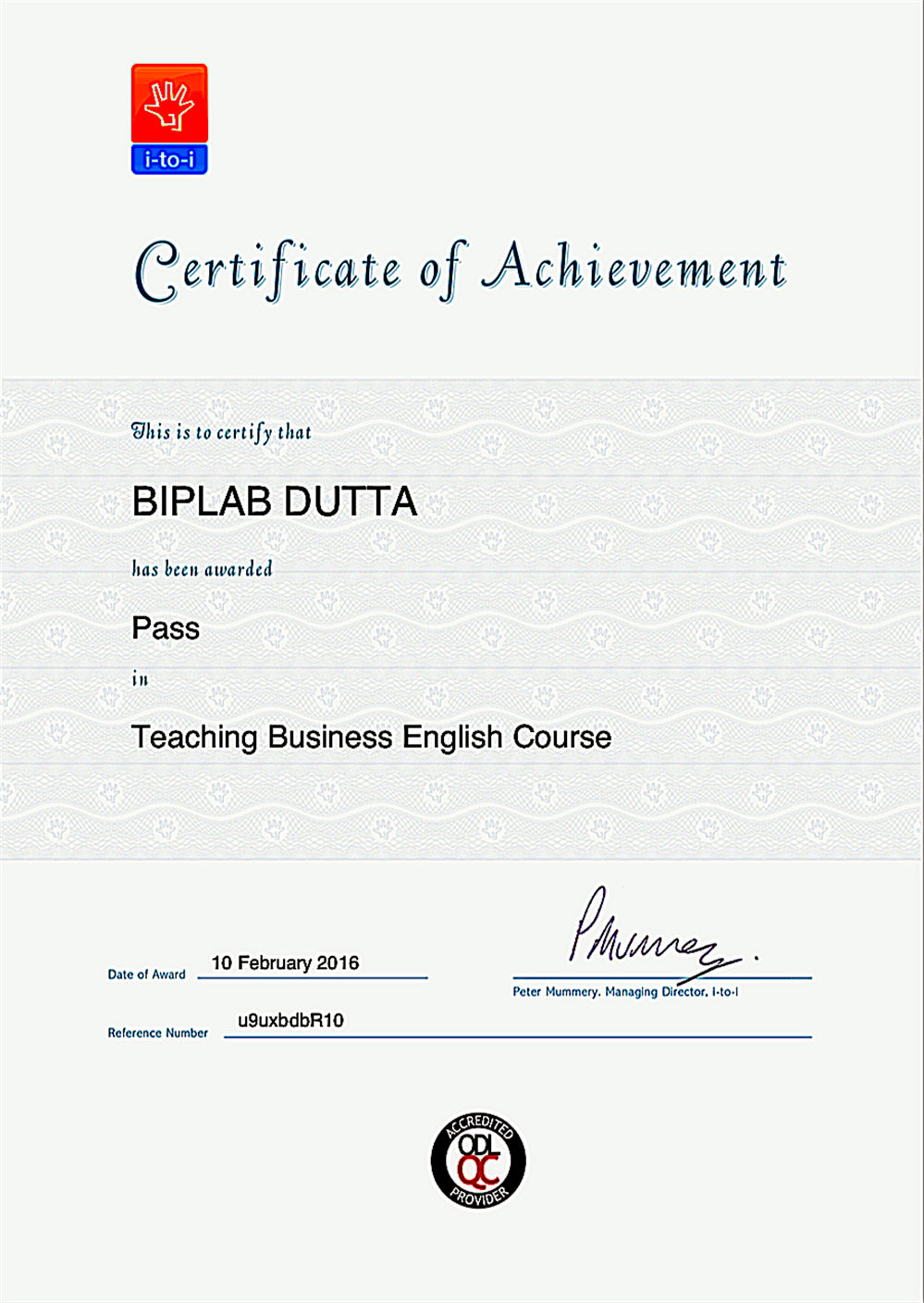 Сертификат «Преподавание делового (бизнес) англ. -Teaching Business English Course» 