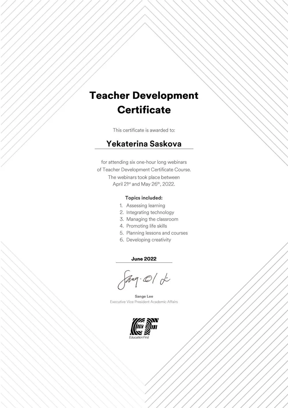 EF Teacher Development Certificate - Spring II 2022-1