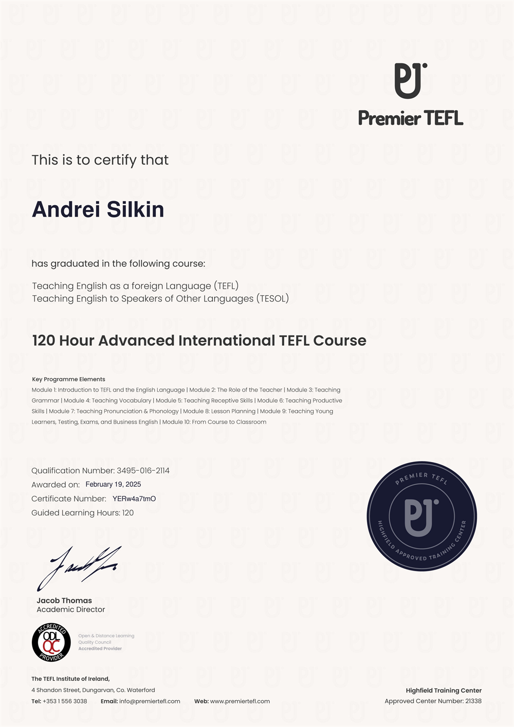 Международный сертификат TEFL для преподавателя 