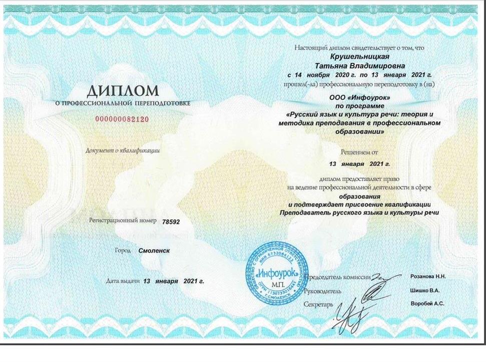 Диплом о профессиональной переподготовке