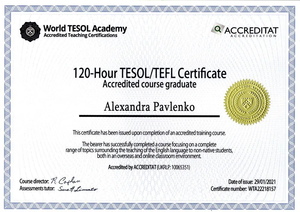 Сертификат TESOL (Teaching English for Speakers of Other Languages)