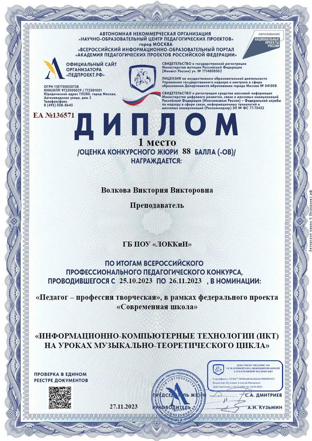 Диплом 1 место