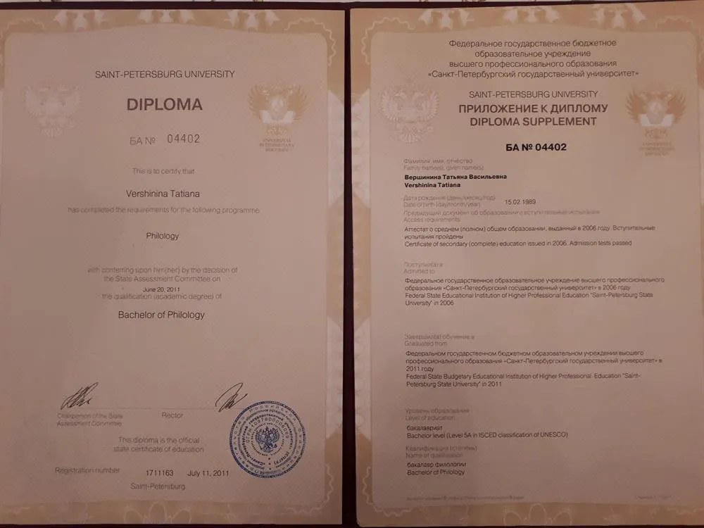 SPbGU, Bachelor Degree in Philology