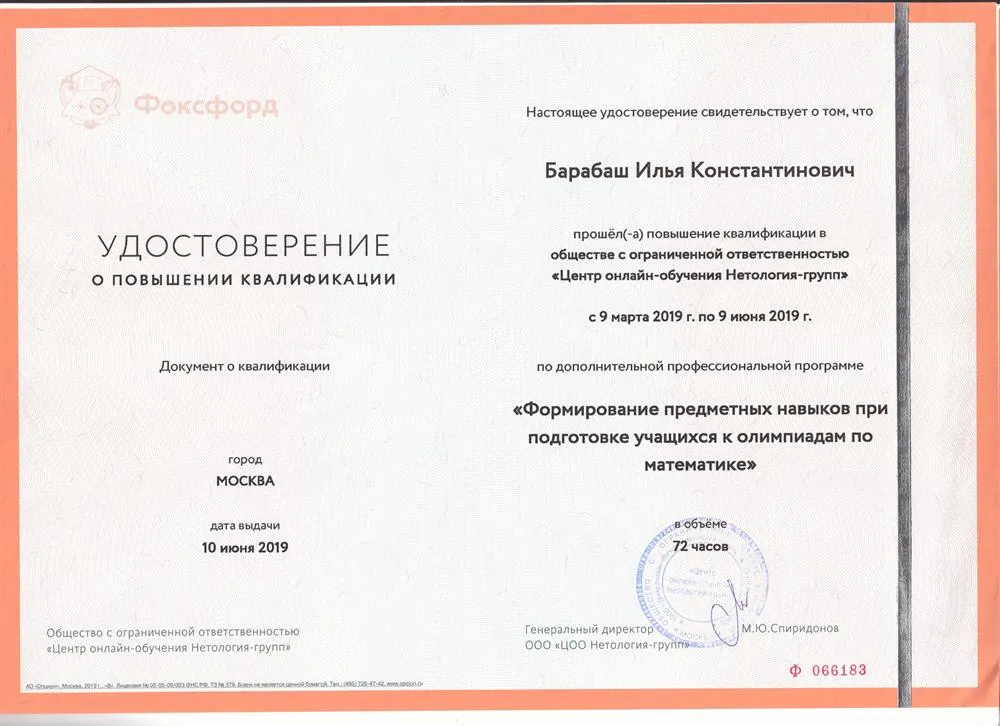 Формирование предметных навыков при подготовке учащихся к олимпиадам по математике