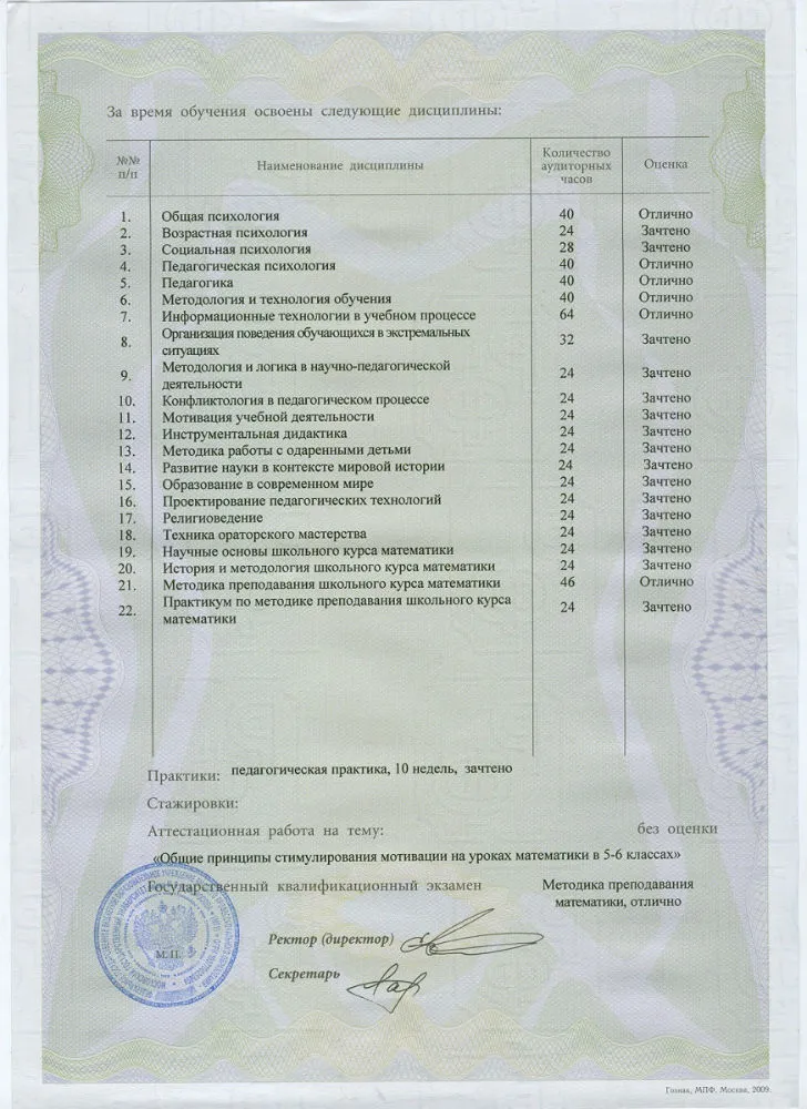 Приложение к диплому