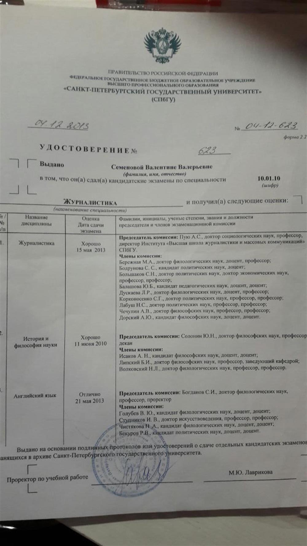 Удостоверение. СПбГУ аспирантура