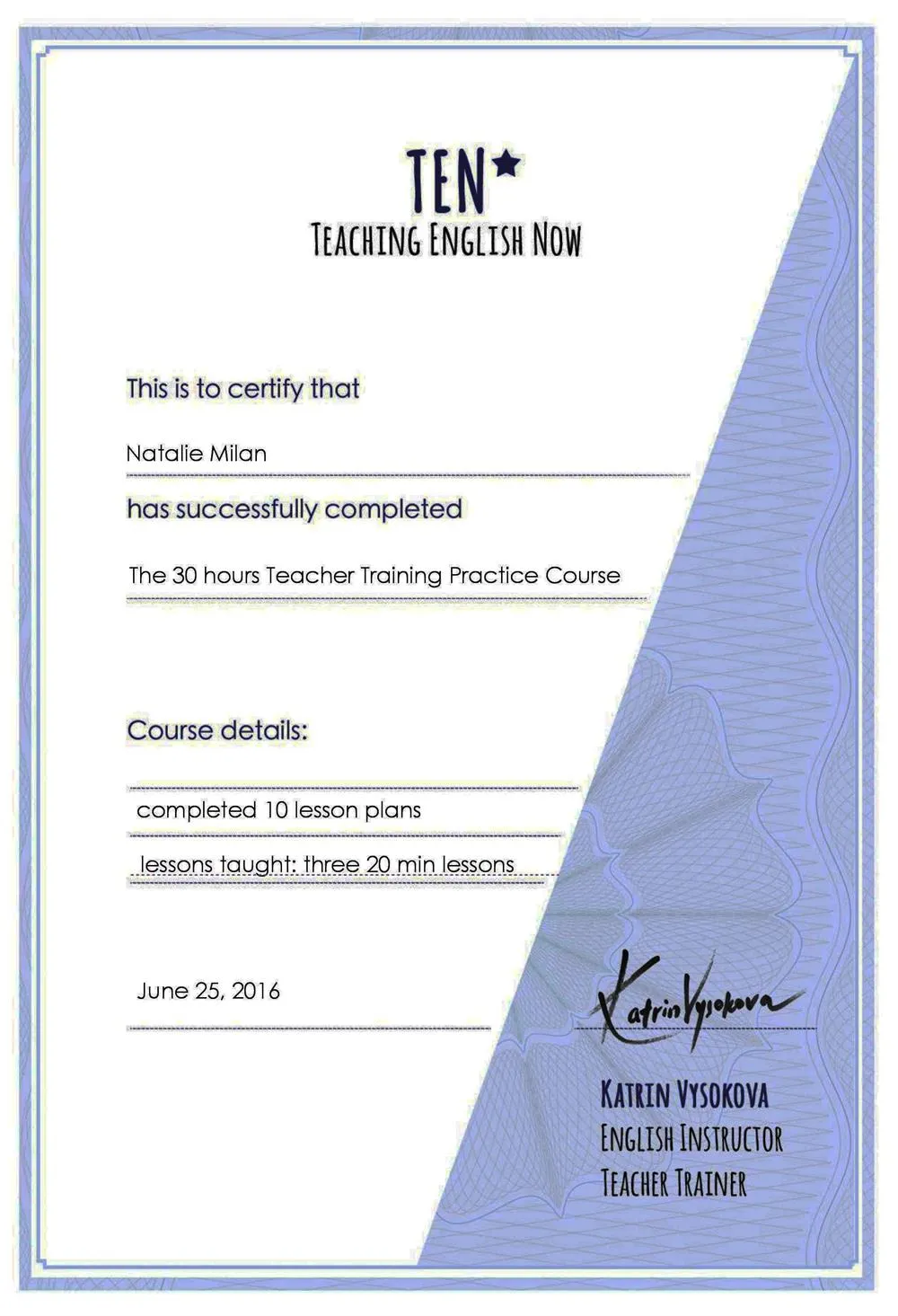TEN Certificate